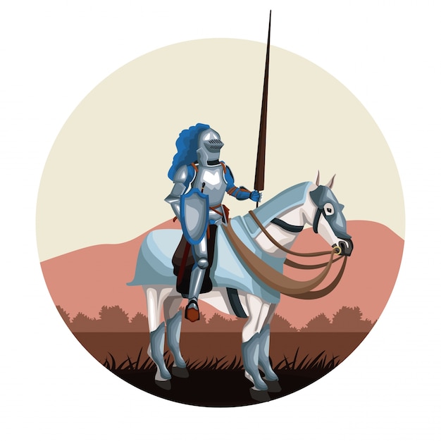 Guerrero medieval con icono redondo de caballo