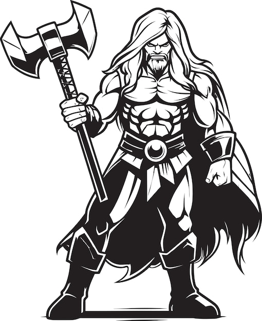 Guerrero místico Vector Héroe Emblema Protector Eterno Diseño de hacha negra