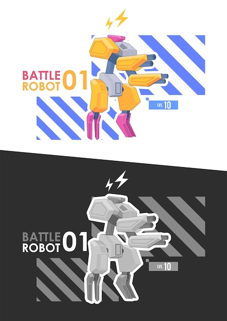 Guerrero robot. Robot de batalla con blaster o ametralladora