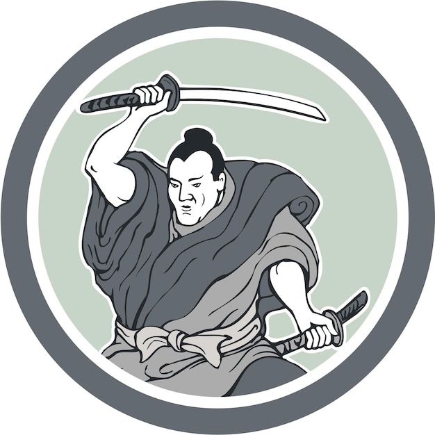 Guerrero samurai empuñando círculo de espada katana