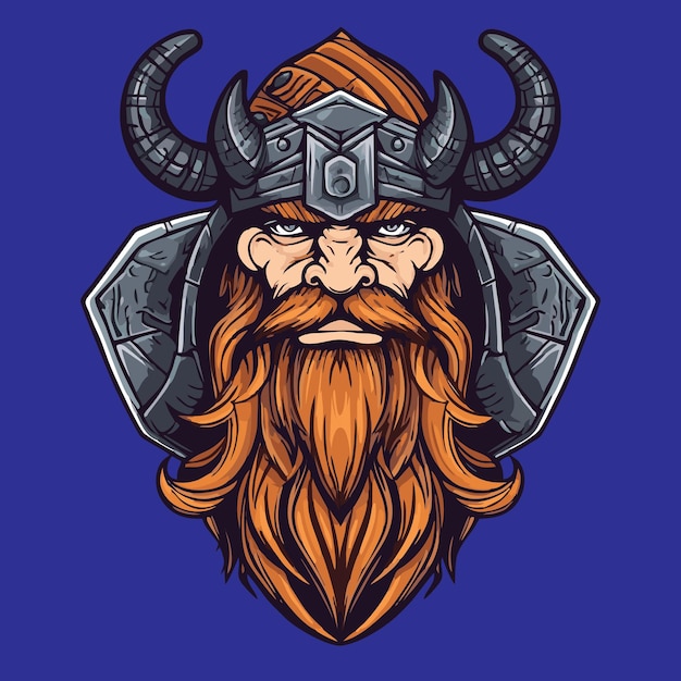 Guerrero vikingo con casco con cuernos y barba ilustración vectorial