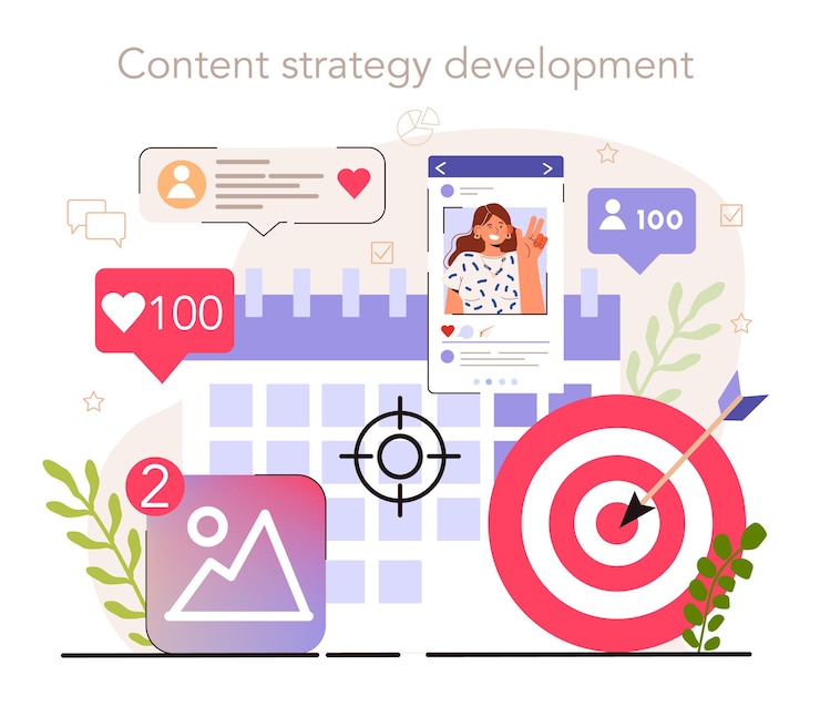 Vector guía para el administrador de contenido de redes sociales de desarrollo de estrategia de contenido