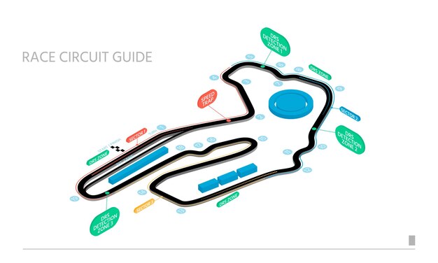 Guía del circuito de carreras con una vista isométrica aislada sobre fondo blanco Ilustración vectorial