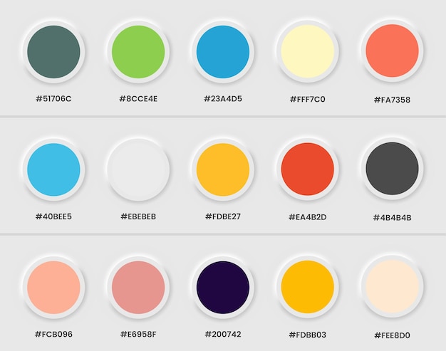 Guía de colores frescos Catálogo Paleta de estilo fresco en hexadecimal RGB