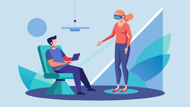 A la guía de un paciente a través de una sesión de terapia de exposición a la realidad virtual para su miedo a las alturas