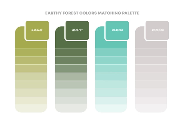 Guía de paleta de colores en colecciones de temas de colores terrenales Inspiración de colores o tabla de colores con códigos