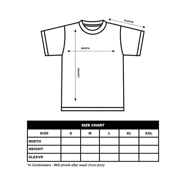 Guía de tamaños de camisetas de manga corta unisex gráfico de tamaños Tamaño de tabla Ilustración vectorial