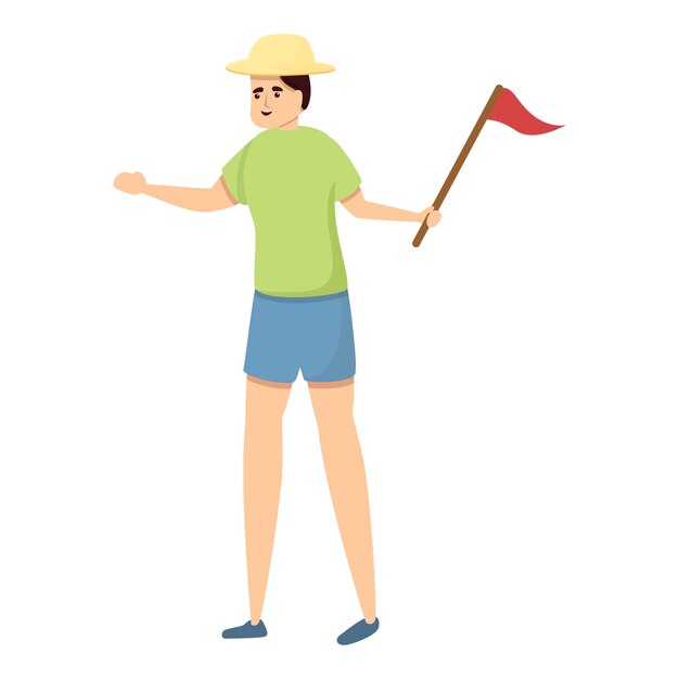 Guía turística de la ciudad con icono de bandera Caricatura de guía turística de la ciudad con icono de vector de bandera para diseño web aislado sobre fondo blanco