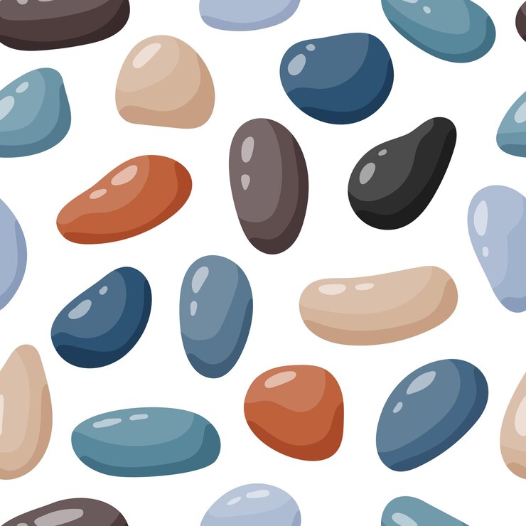 Vector guijarro de patrones sin fisuras fondo de piedras lisas textura de pavimentación de adoquines de dibujos animados rocas de río marino
