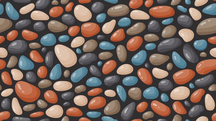 Vector guijarro de patrones sin fisuras fondo de piedras lisas textura de pavimentación de adoquines de dibujos animados rocas de río marino