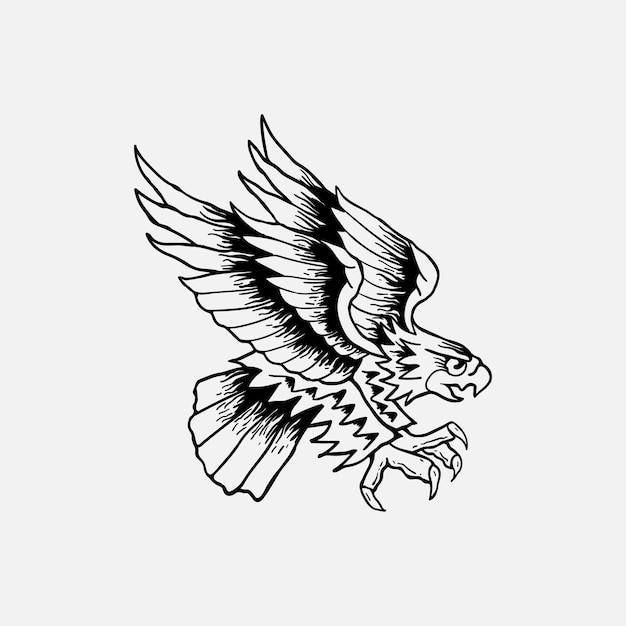 Águila, vendimia, mano, dibujado, negro, vector, ilustración