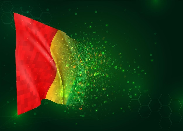 Guinea, bandera 3d sobre fondo verde con polígonos