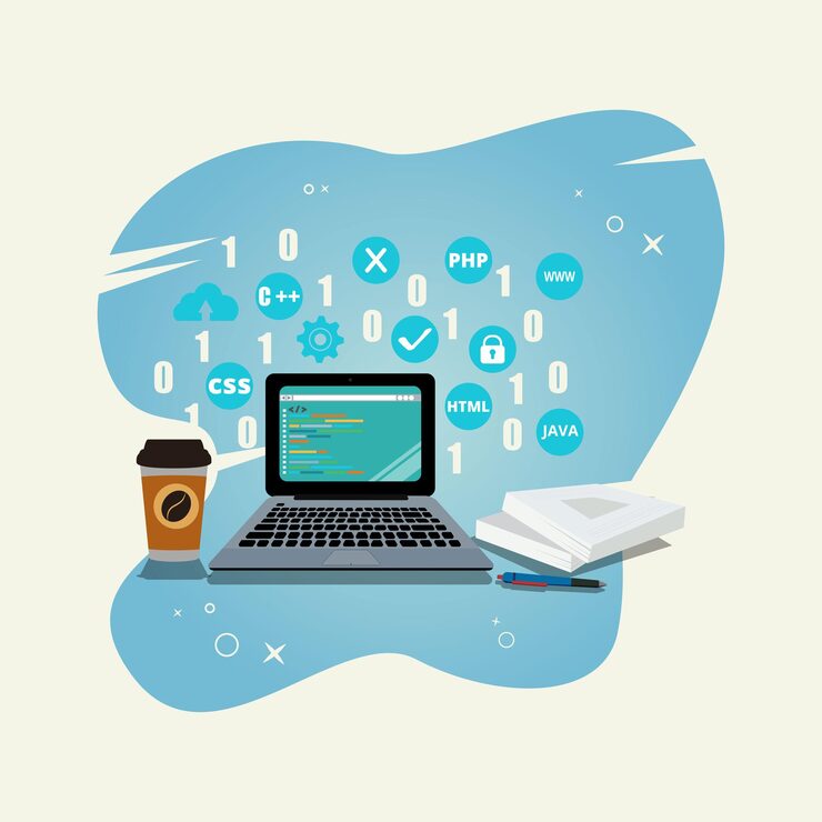 Vector guión de programación web código programa script html codificación algoritmo vector