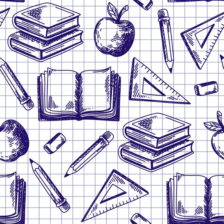 Guiones escolares en la hoja del cuaderno patrón sin costuras ilustraciones vectoriales dibujadas a mano