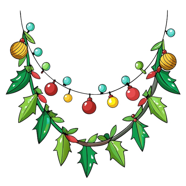 Guirlandas de Navidad bonitas Ilustración de dibujos animados vectoriales de Feliz Navidad