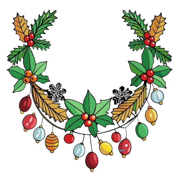 Guirlandas de Navidad bonitas Ilustración de dibujos animados vectoriales de Feliz Navidad