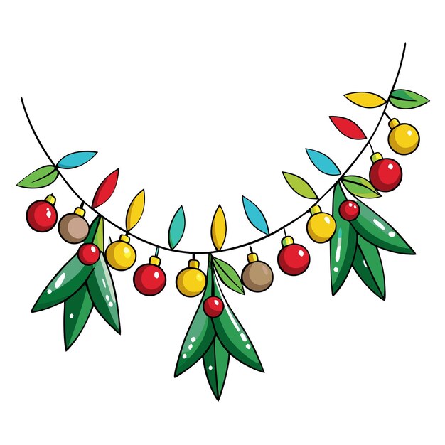 Guirlandas de Navidad bonitas Ilustración de dibujos animados vectoriales de Feliz Navidad