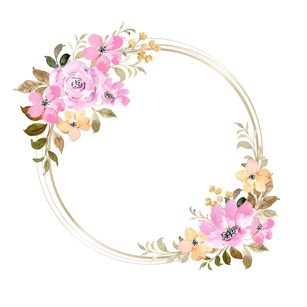 Guirnalda de acuarela floral amarillo rosa con círculos
