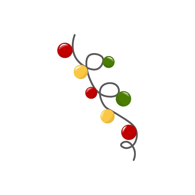 Guirnalda con bombillas brillantes Ilustración aislada vectorial de dibujos animados de colores Feliz Navidad y Feliz