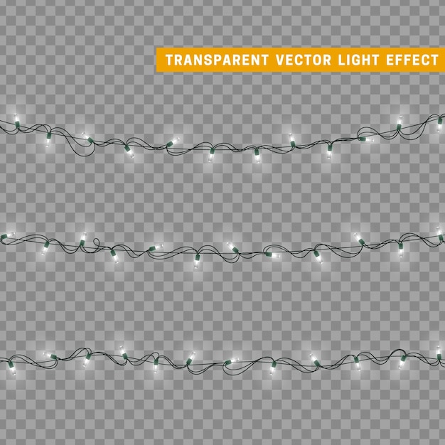 Guirnalda de decoración aislada de luces navideñas. Lámparas con bombilla LED de neón de colores brillantes. Decoración navideña. Efecto de luz de diseño 3d realista. Lámparas guirnaldas elemento decorativo de Año Nuevo. ilustración vectorial