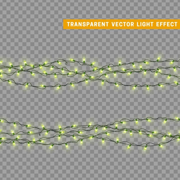 Guirnalda de decoración aislada de luces navideñas. Lámparas con bombilla LED de neón de colores brillantes. Decoración navideña. Efecto de luz de diseño 3d realista. Lámparas guirnaldas elemento decorativo de Año Nuevo. ilustración vectorial