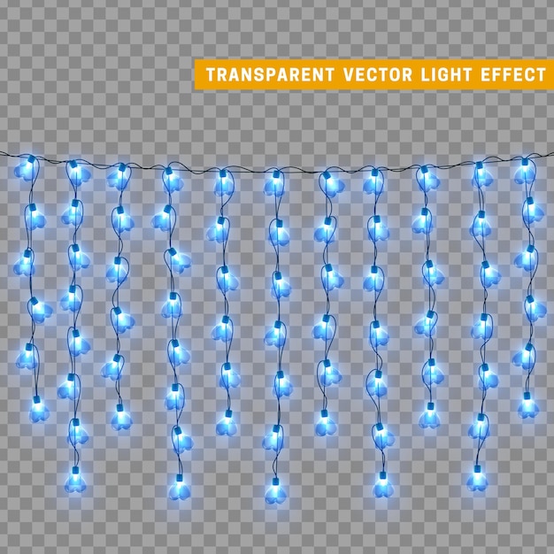 Guirnalda de decoración aislada de luces navideñas. Lámparas con bombilla LED de neón de colores brillantes. Decoración navideña. Efecto de luz de diseño 3d realista. Lámparas guirnaldas elemento decorativo de Año Nuevo. ilustración vectorial