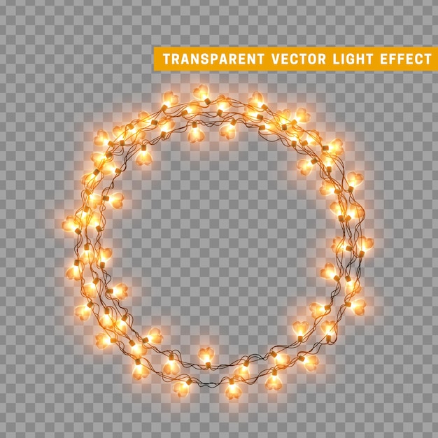 Guirnalda de decoración aislada de luces navideñas. Lámparas con bombilla LED de neón de colores brillantes. Decoración navideña. Efecto de luz de diseño 3d realista. Lámparas guirnaldas elemento decorativo de Año Nuevo. ilustración vectorial