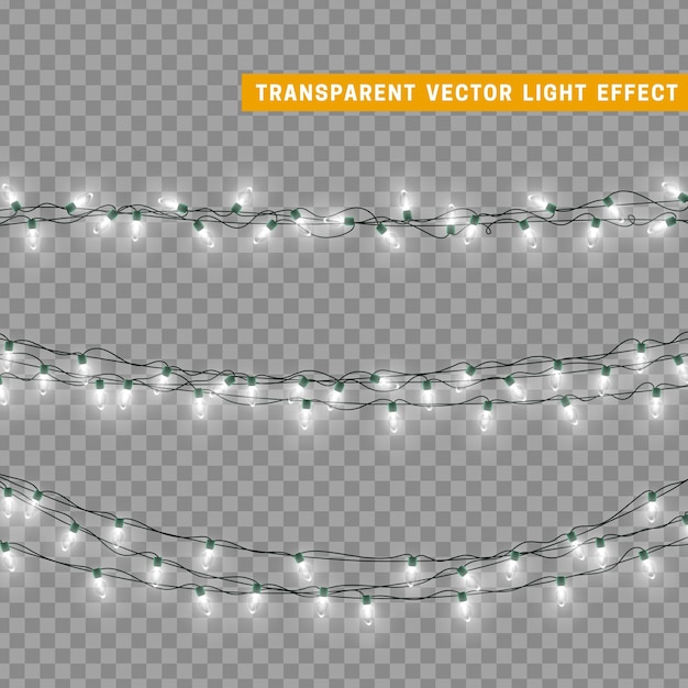 Guirnalda de decoración aislada de luces navideñas. Lámparas con bombilla LED de neón de colores brillantes. Decoración navideña. Efecto de luz de diseño 3d realista. Lámparas guirnaldas elemento decorativo de Año Nuevo. ilustración vectorial