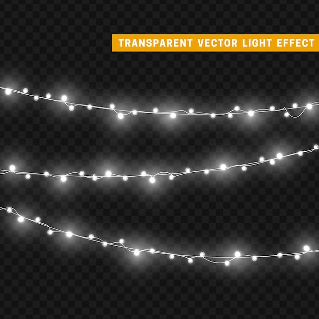 Guirnalda de decoración aislada de luces navideñas. Lámparas con bombilla LED de neón de colores brillantes. Decoración navideña. Efecto de luz de diseño 3d realista. Lámparas guirnaldas elemento decorativo de Año Nuevo. ilustración vectorial