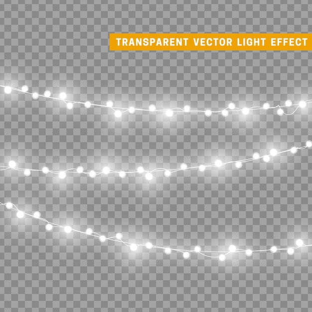 Guirnalda de decoración aislada de luces navideñas. Lámparas con bombilla LED de neón de colores brillantes. Decoración navideña. Efecto de luz de diseño 3d realista. Lámparas guirnaldas elemento decorativo de Año Nuevo. ilustración vectorial
