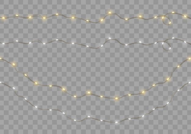 Guirnalda de decoración aislada de luces navideñas. Lámparas con bombilla LED de neón de colores brillantes. Decoración navideña. Efecto de luz de diseño 3d realista. Lámparas guirnaldas elemento decorativo de Año Nuevo. ilustración vectorial