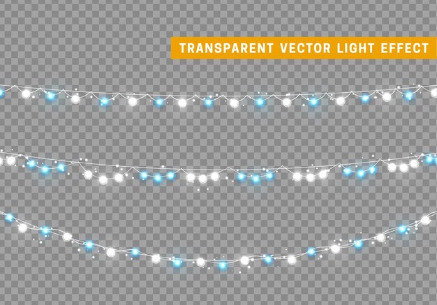 Guirnalda de decoración aislada de luces navideñas. Lámparas con bombilla LED de neón de colores brillantes. Decoración navideña. Efecto de luz de diseño 3d realista. Lámparas guirnaldas elemento decorativo de Año Nuevo. ilustración vectorial