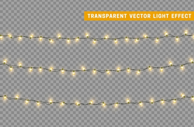 Guirnalda de decoración aislada de luces navideñas. Lámparas con bombilla LED de neón de colores brillantes. Decoración navideña. Efecto de luz de diseño 3d realista. Lámparas guirnaldas elemento decorativo de Año Nuevo. ilustración vectorial