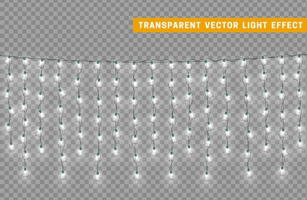 Guirnalda de decoración aislada de luces navideñas. Lámparas con bombilla LED de neón de colores brillantes. Decoración navideña. Efecto de luz de diseño 3d realista. Lámparas guirnaldas elemento decorativo de Año Nuevo. ilustración vectorial