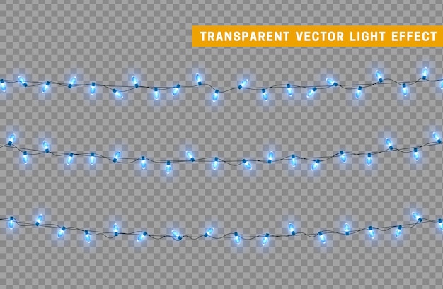 Guirnalda de decoración aislada de luces navideñas. Lámparas con bombilla LED de neón de colores brillantes. Decoración navideña. Efecto de luz de diseño 3d realista. Lámparas guirnaldas elemento decorativo de Año Nuevo. ilustración vectorial