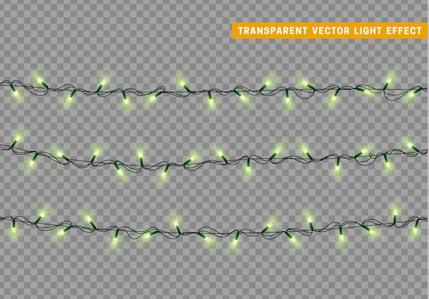 Guirnalda de decoración aislada de luces navideñas. Lámparas con bombilla LED de neón de colores brillantes. Decoración navideña. Efecto de luz de diseño 3d realista. Lámparas guirnaldas elemento decorativo de Año Nuevo. ilustración vectorial