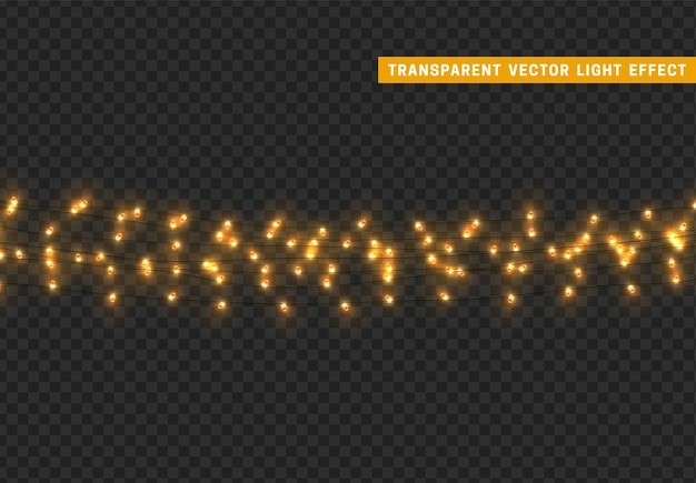 Guirnalda de decoración aislada de luces navideñas. Lámparas con bombilla LED de neón de colores brillantes. Decoración navideña. Efecto de luz de diseño 3d realista. Lámparas guirnaldas elemento decorativo de Año Nuevo. ilustración vectorial