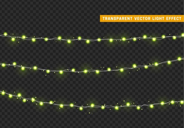 Guirnalda de decoración aislada de luces navideñas. Lámparas con bombilla LED de neón de colores brillantes. Decoración navideña. Efecto de luz de diseño 3d realista. Lámparas guirnaldas elemento decorativo de Año Nuevo. ilustración vectorial