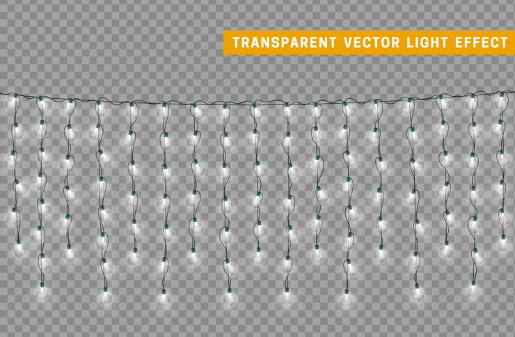 Vector guirnalda de decoración aislada de luces navideñas. lámparas que brillan bombilla led de neón de color. decoración de vacaciones de navidad. efecto de luz de diseño 3d realista. lámparas guirnaldas elemento decorativo de año nuevo. ilustración vectorial