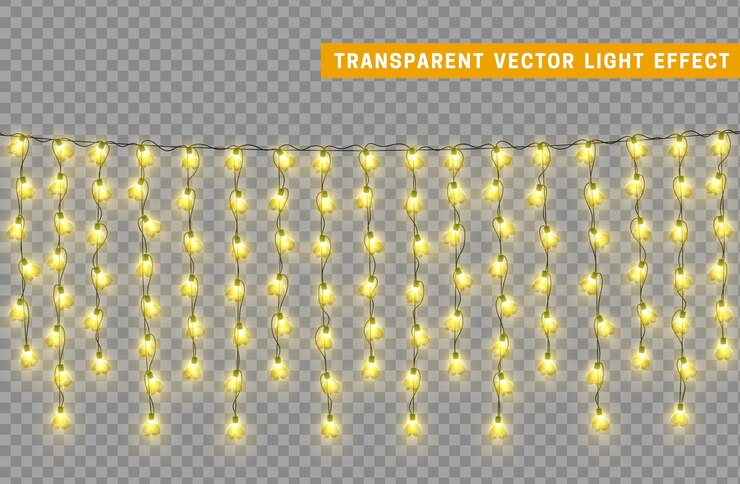 Vector guirnalda de decoración aislada de luces navideñas. lámparas que brillan bombilla led de neón de color. decoración de vacaciones de navidad. efecto de luz de diseño 3d realista. lámparas guirnaldas elemento decorativo de año nuevo. ilustración vectorial