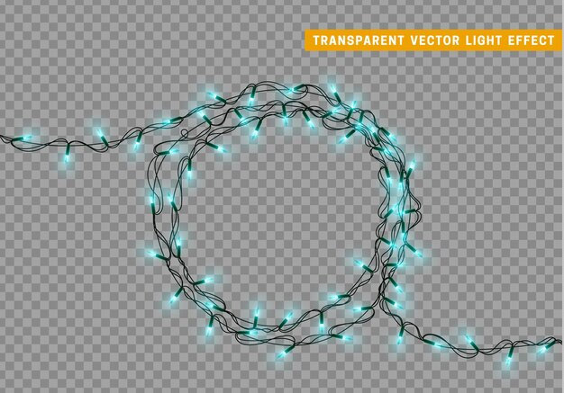 Guirnalda de decoración aislada de luces navideñas. Lámparas que brillan bombilla LED de neón de color. Decoración de vacaciones de Navidad. Efecto de luz de diseño 3d realista. Lámparas guirnaldas elemento decorativo de Año Nuevo. ilustración vectorial