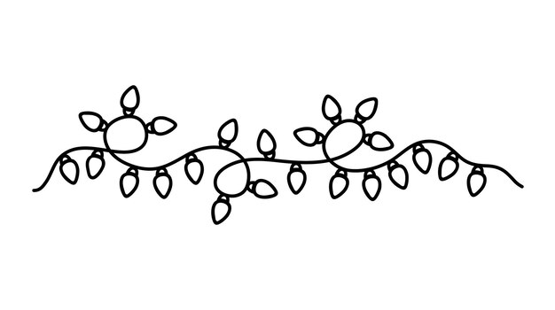 Guirnalda decorativa con bombillas aisladas sobre un fondo blanco Ilustración vectorizada dibujada a mano en estilo doodle Perfecta para diseños de vacaciones tarjetas decoraciones logotipo