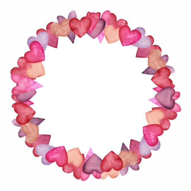 Guirnalda dibujada a mano de acuarela de corazones rojos, rosas y escarlatas púrpuras para el día de San Valentín Aislado sobre fondo blanco Diseño para papel amor y tarjetas de felicitación papel tapiz estampado textil boda