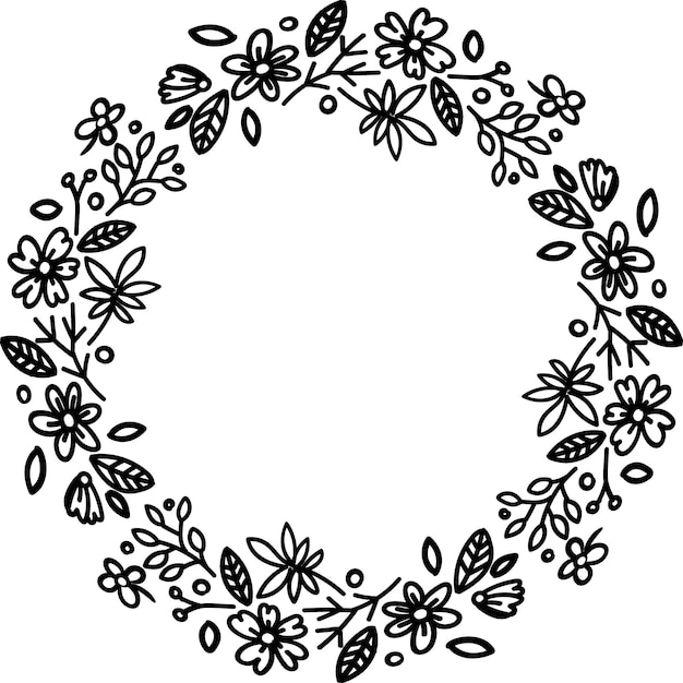 Guirnalda dibujada a mano floral vectorial