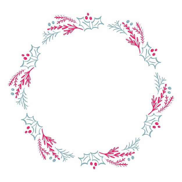 Guirnalda dibujada a mano de Navidad Elementos de diseño de invierno floral rojo y azul aislados