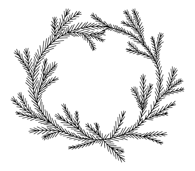 Guirnalda dibujada a mano de ramas de árboles de Navidad en estilo garabato