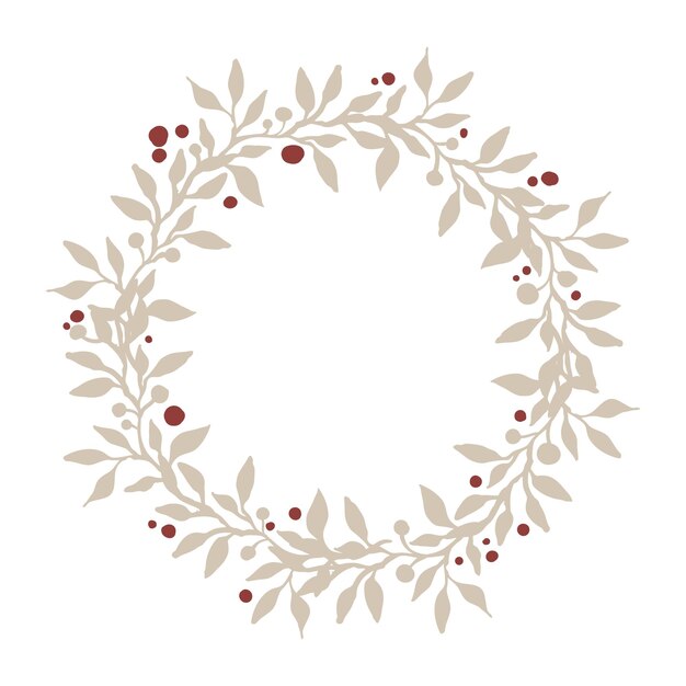 Guirnalda dibujada a mano de ramas hojas bayas elemento de la naturaleza Decoración rústica Corona de Navidad