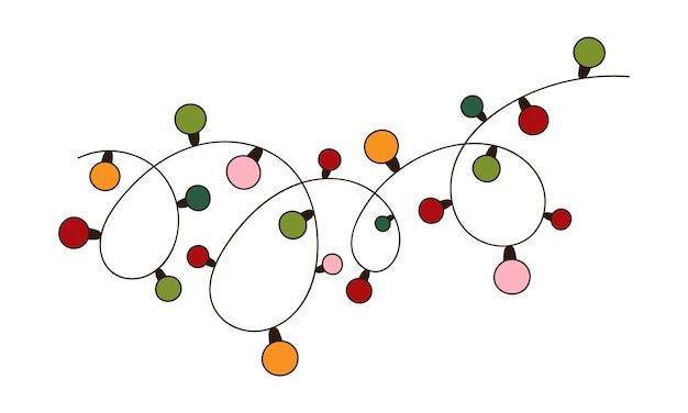 Guirnalda eléctrica de luz navideña en estilo garabato arte de una línea de navidad para tarjeta de felicitación