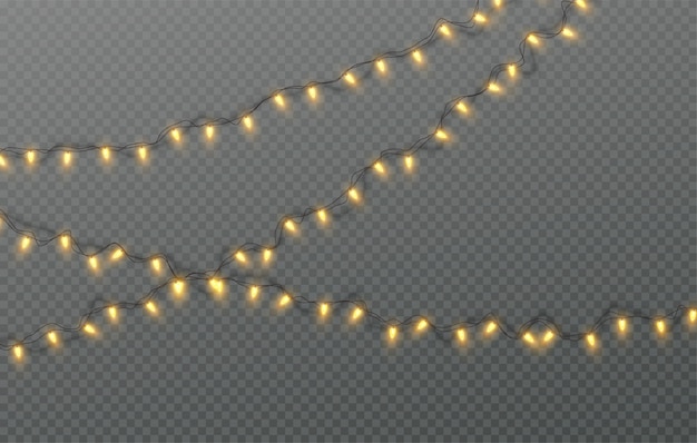 Guirnalda eléctrica de Navidad de bombillas sobre un fondo transparente. ilustración