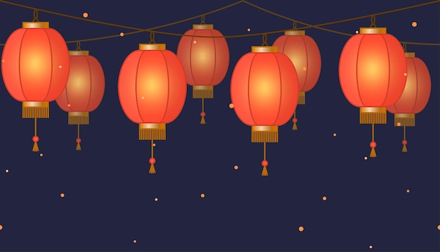 Guirnalda de farolillos chinos coloridas lámparas de papel tradicionales asiáticas cadena luces de hadas con chispas
